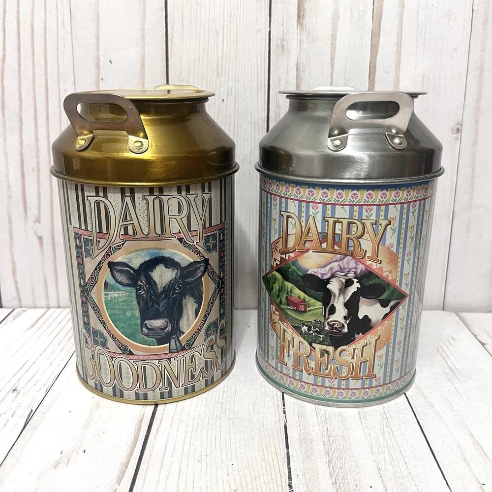 Vintage Dairy Milk Can Canisters Set Cow Farmhouse Kitchen Country Decor